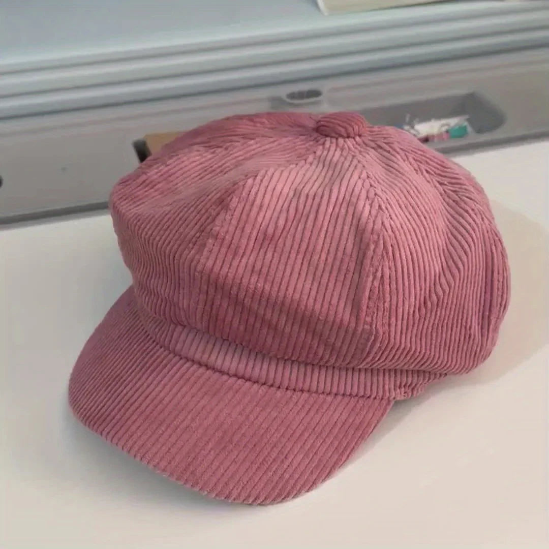 Dames pet | Bruine corduroy newsboy cap in vintage stijl