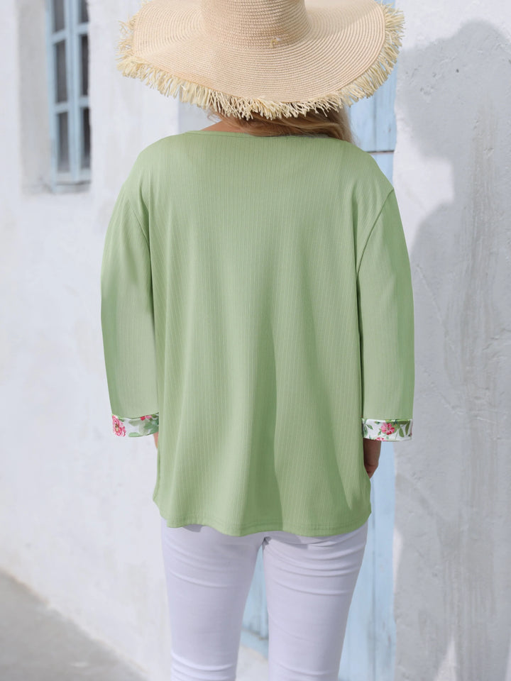 Dames top | Paars shirt met bloemenprint en lange mouw