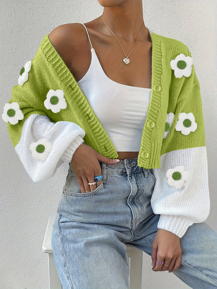 Gebreid dames vest met bloemen | Warme cardigan voor herfst & winter