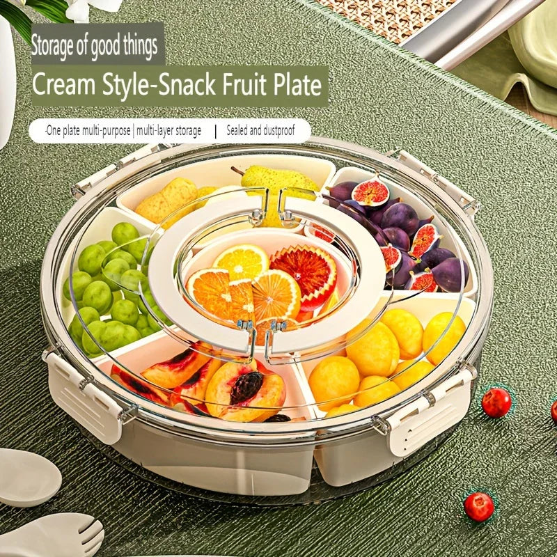 Snack tray rond | 360° draaibare schaal met 6 vakken en deksel