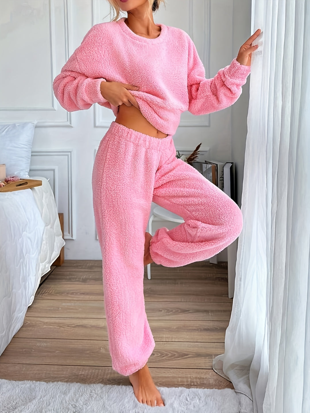 Dames pyjama set | Zachte fleece loungewear met trui en broek