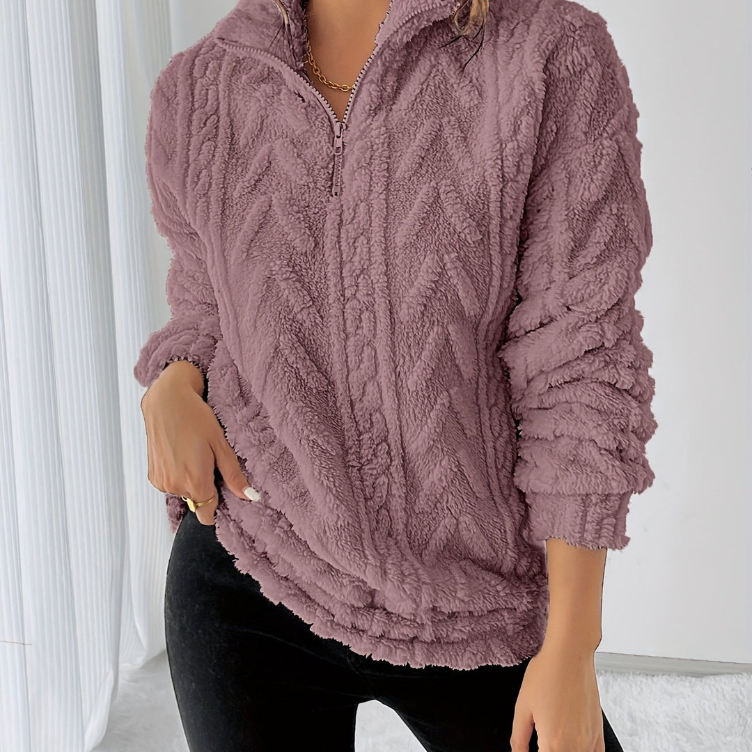Dames fleece trui | Zip-up sweater met capuchon en lange mouw