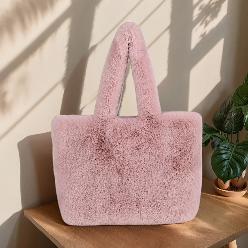 Dames faux fur tas | Pluche shopper in roze of wit