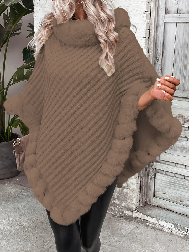 Dames poncho | Gebreide winter cape met bontkraag