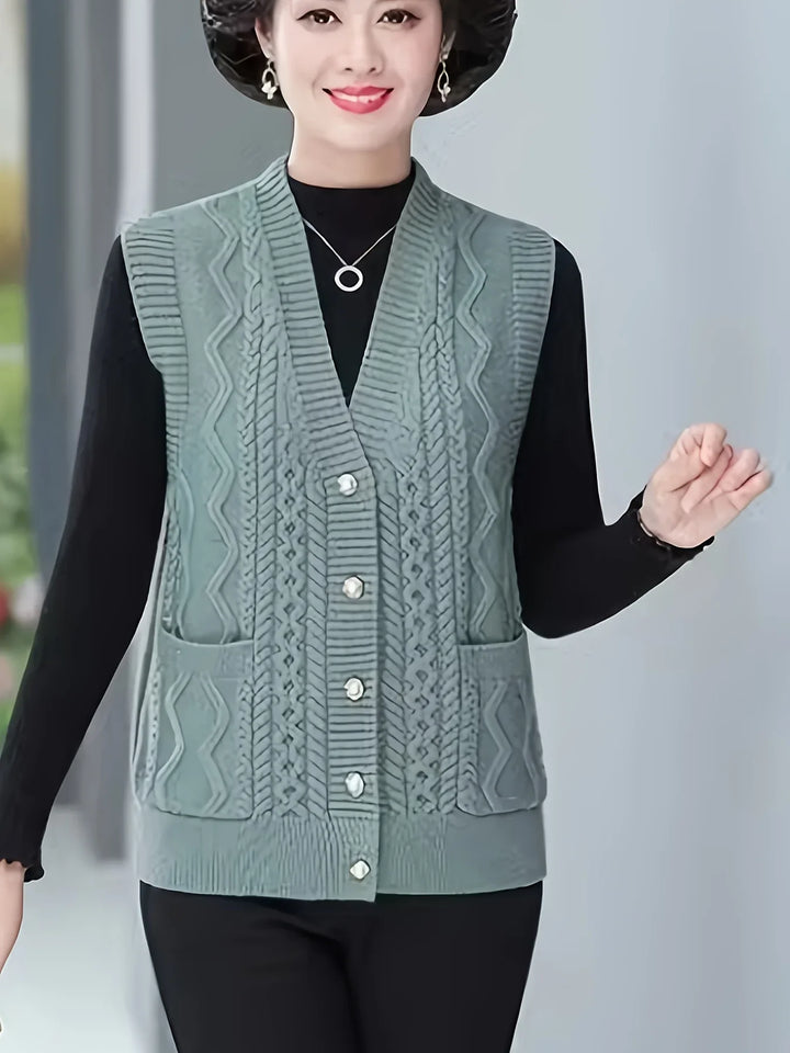 Dames vest | Kabelgebreid mouwloos cardigan met knopen
