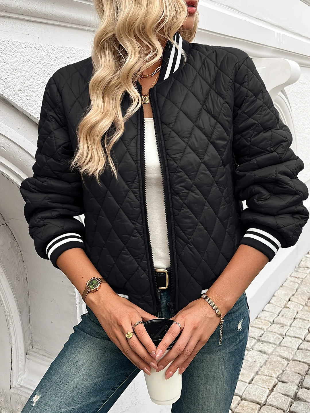 Bomberjack dames | Gewatteerd quilted jas met ritssluiting