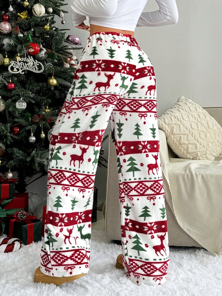 Kerst lounge broek dames | Pluche pyjama broek met rendieren