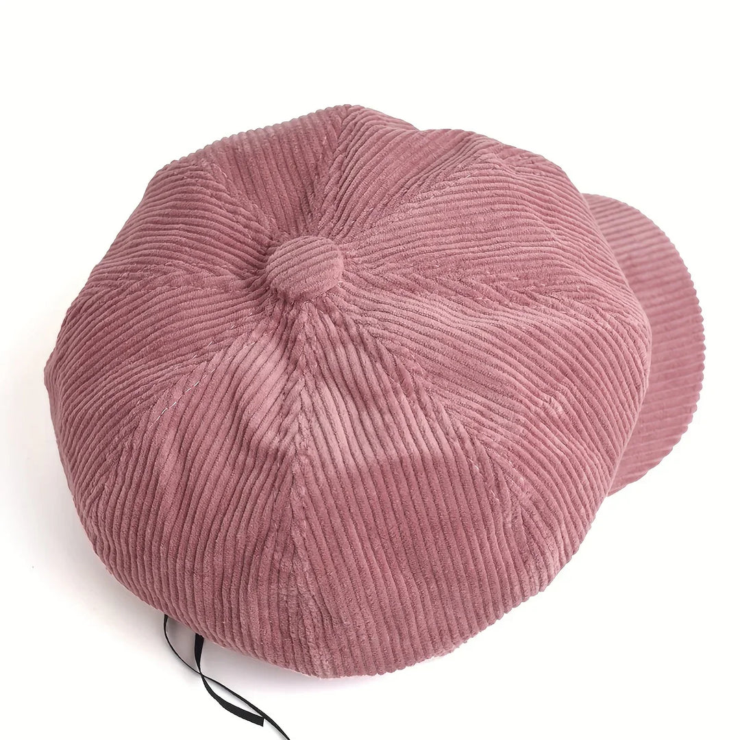 Dames pet | Bruine corduroy newsboy cap in vintage stijl