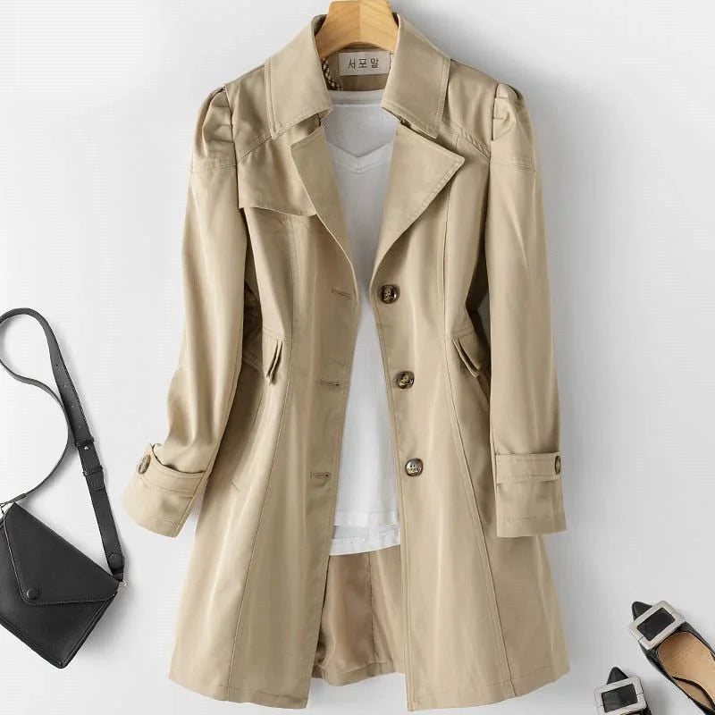 Dames trenchcoat | Elegante lange jas met knoopsluiting en kraag