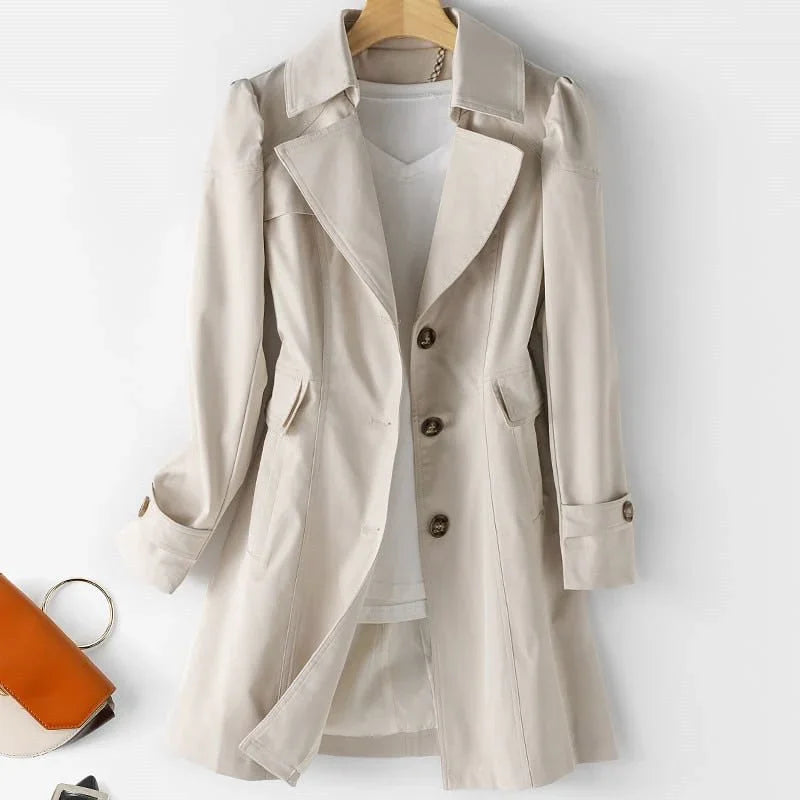 Dames trenchcoat | Elegante lange jas met knoopsluiting en kraag