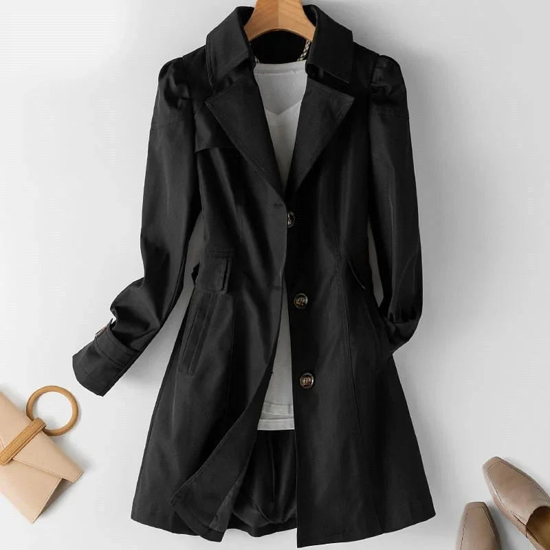 Dames trenchcoat | Elegante lange jas met knoopsluiting en kraag
