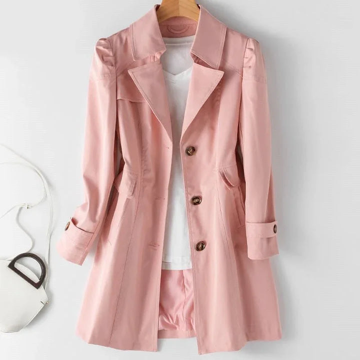 Dames trenchcoat | Elegante lange jas met knoopsluiting en kraag