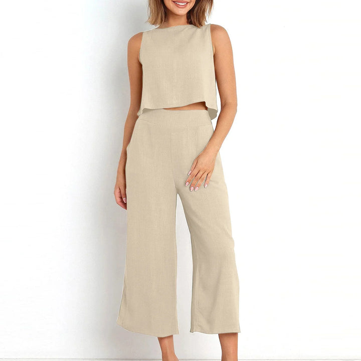 Dames set | Witte mouwloze top met wijde pantalon