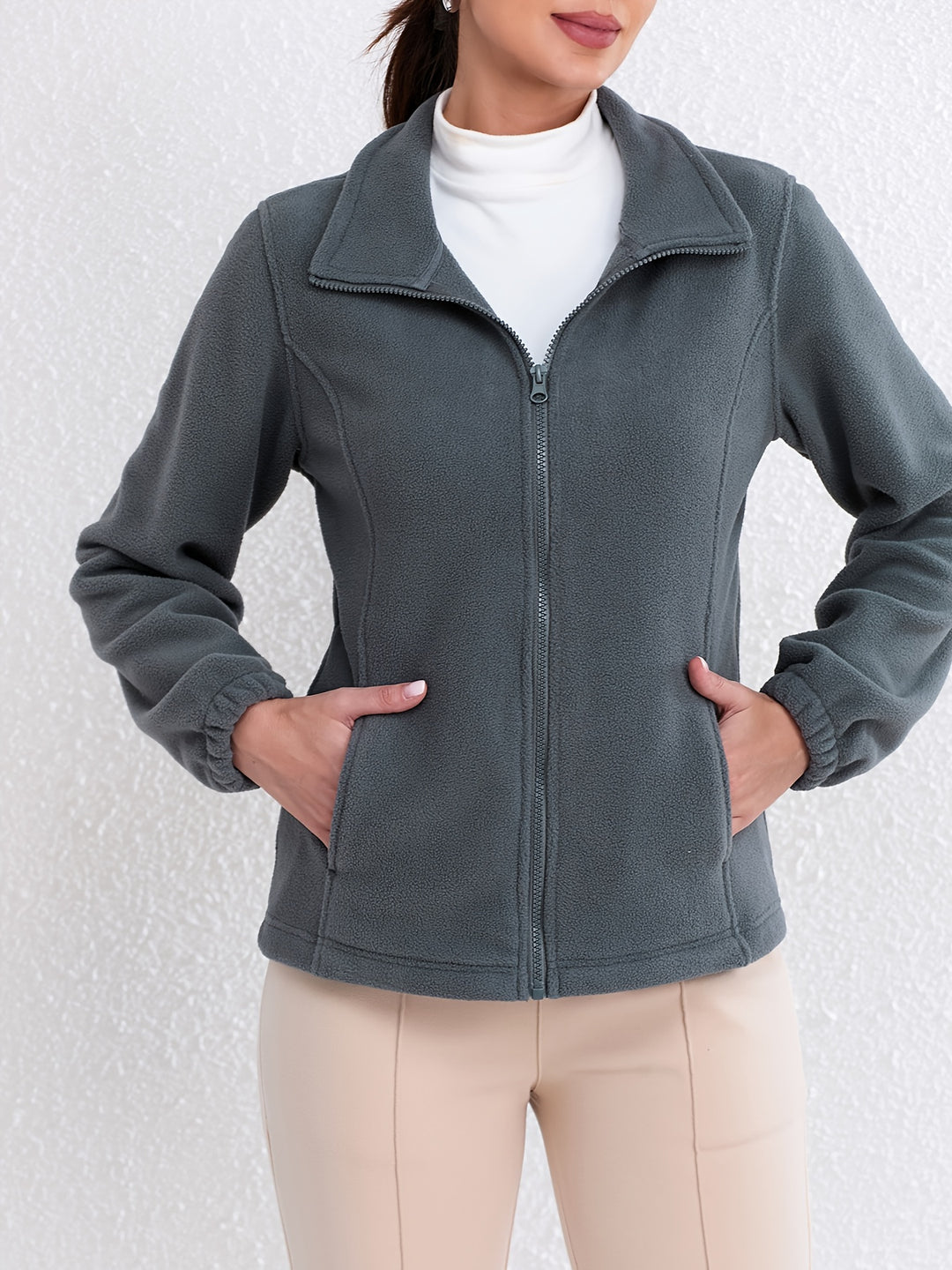 Dames winterjas | Fluffy fleece jas met hoge kraag en zakken