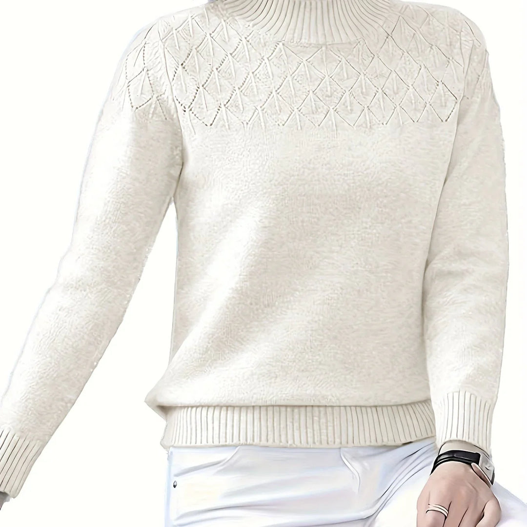 Dames trui | Blauwe viscose sweater met diamantpatroon lange mouw