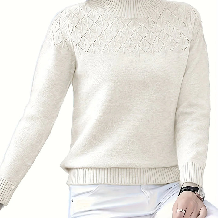 Dames trui | Blauwe viscose sweater met diamantpatroon lange mouw