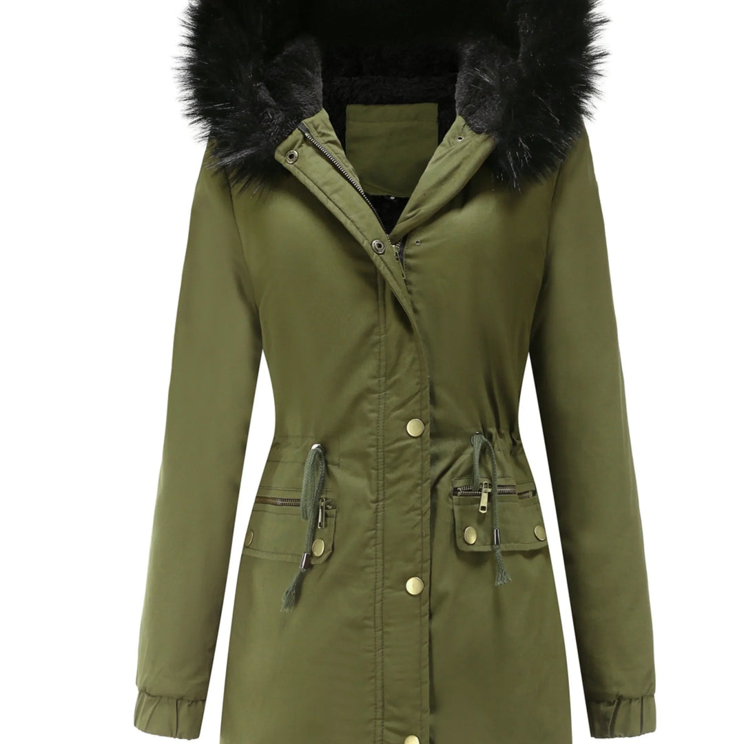 Dames parka jas | Lange winterjas met bontkraag en taillekoord