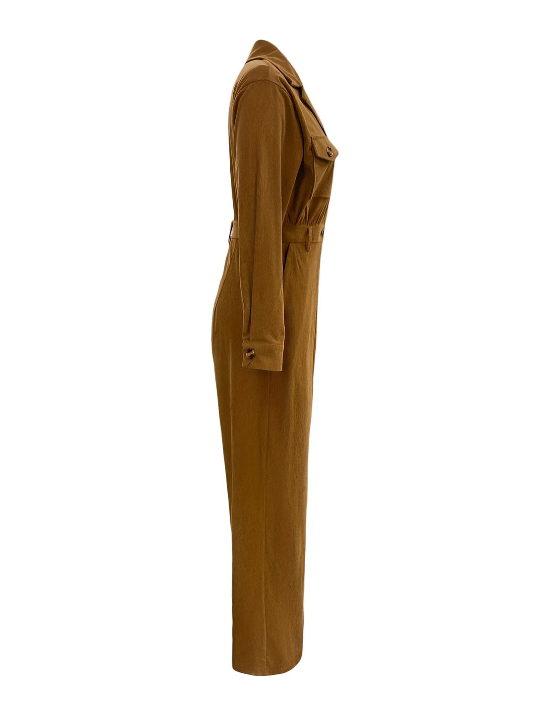Dames jumpsuit | Corduroy broekpak bruin met knopen en lange mouw