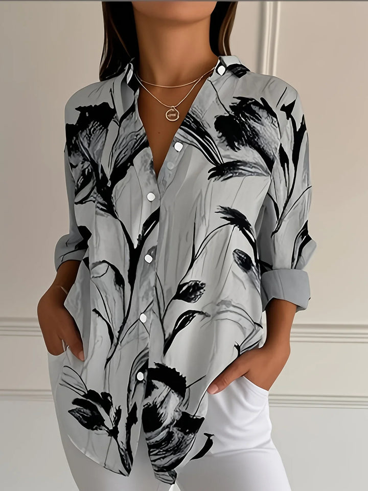 Dames blouse | Bloemenprint shirt met knopen en lange mouw