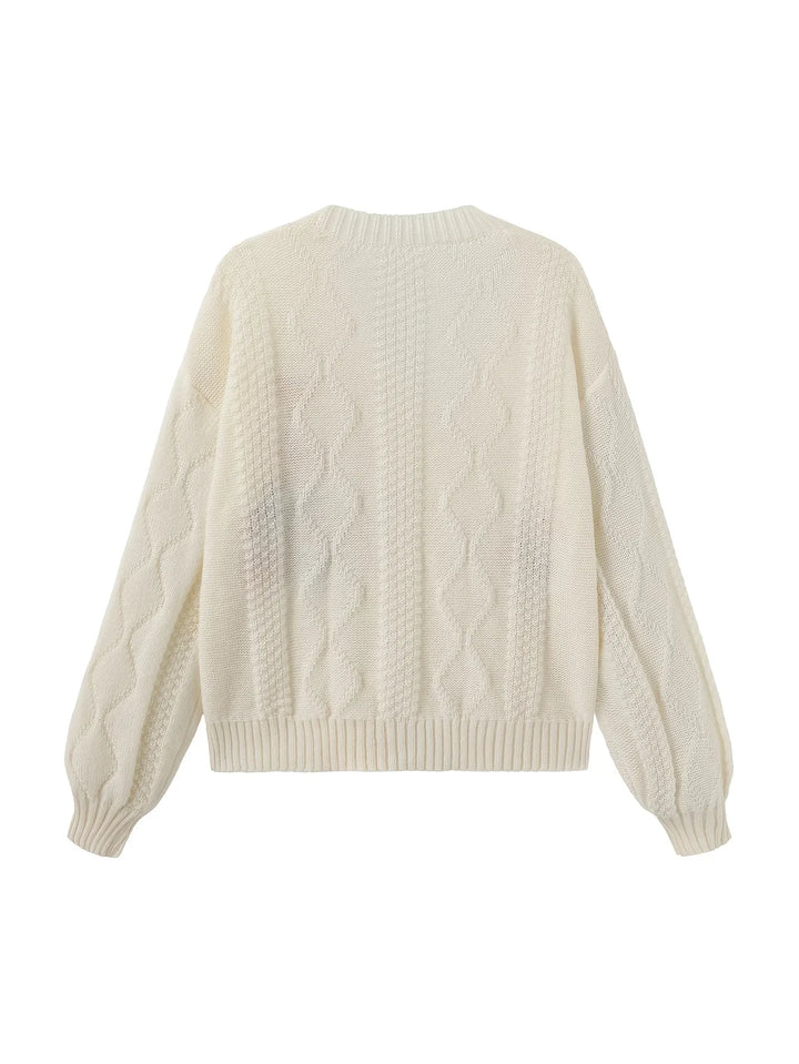 Dames vest | Gebreide trui met bloemenborduursel en knopen