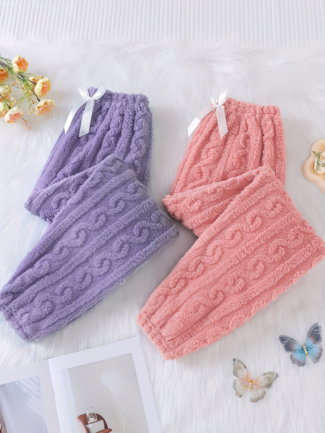 Dames winterbroek | Fleece gevoerde broek met strikdetail 2 stuks