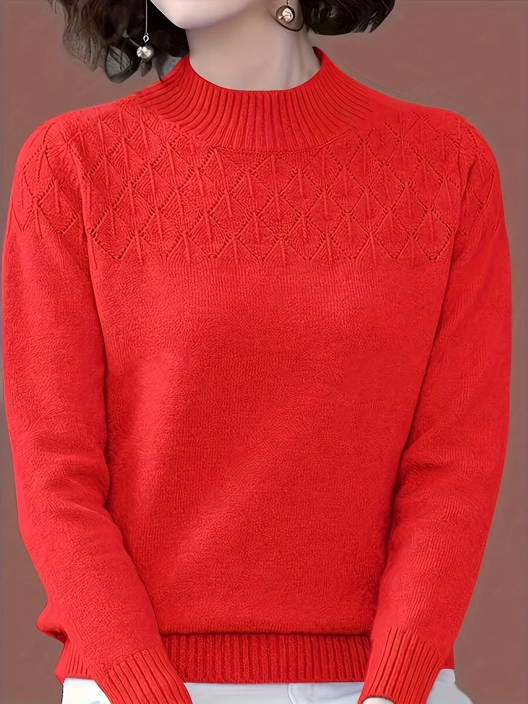 Dames trui | Blauwe viscose sweater met diamantpatroon lange mouw