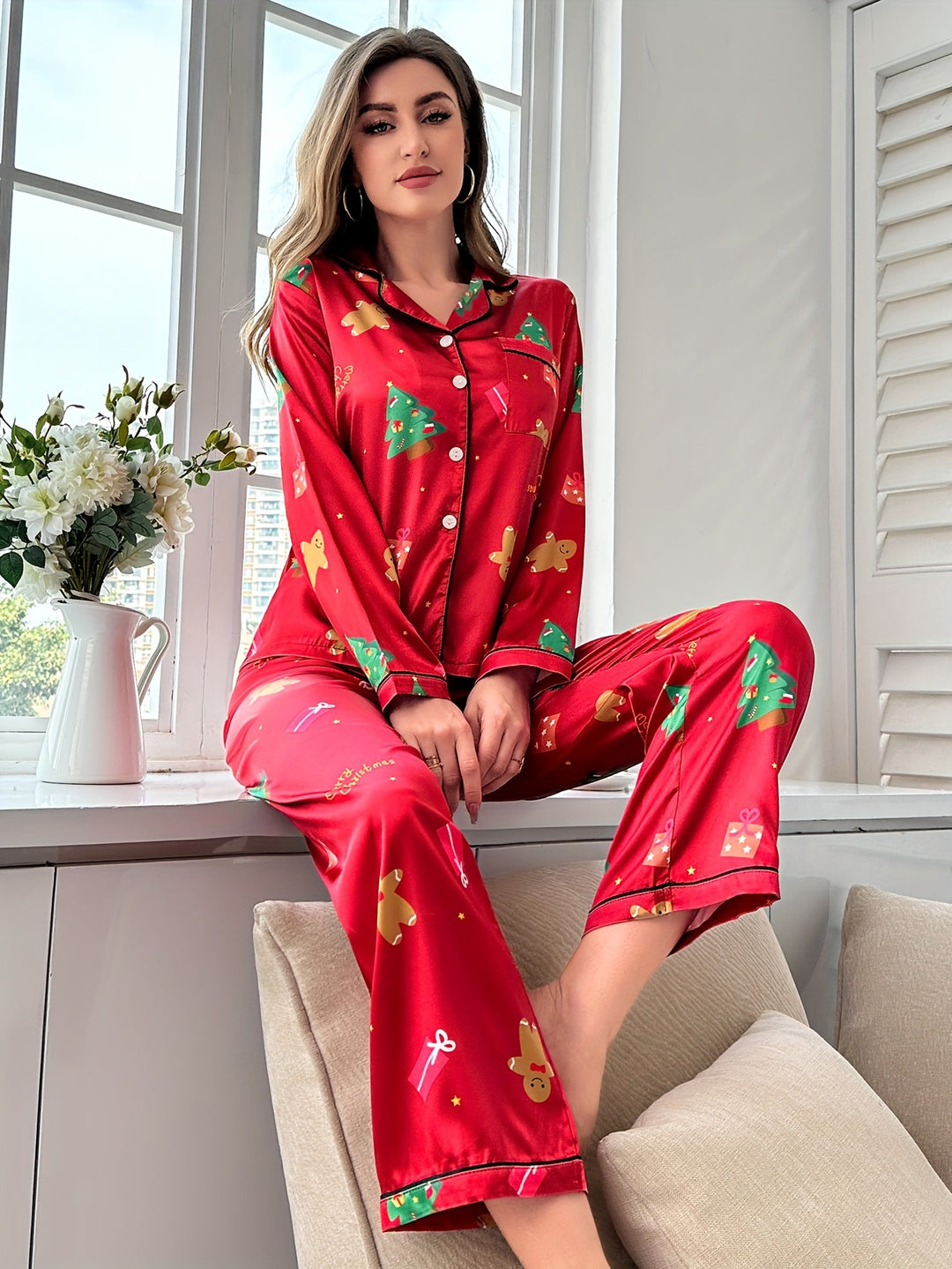 Dames kerst pyjama set | Comfortabele pyjama met kerstprint