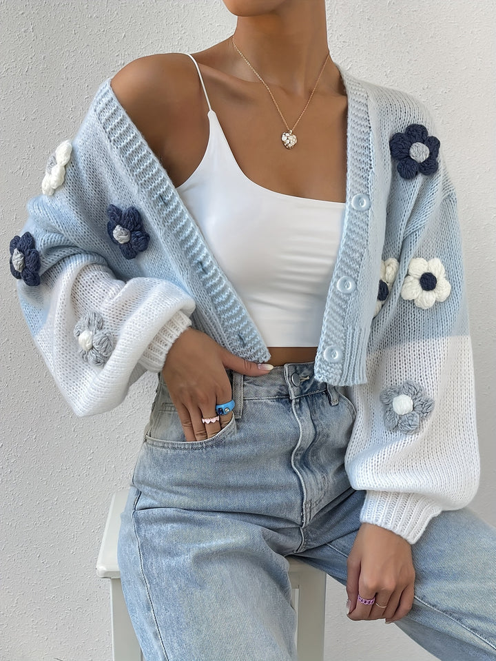 Gebreid dames vest met bloemen | Warme cardigan voor herfst & winter