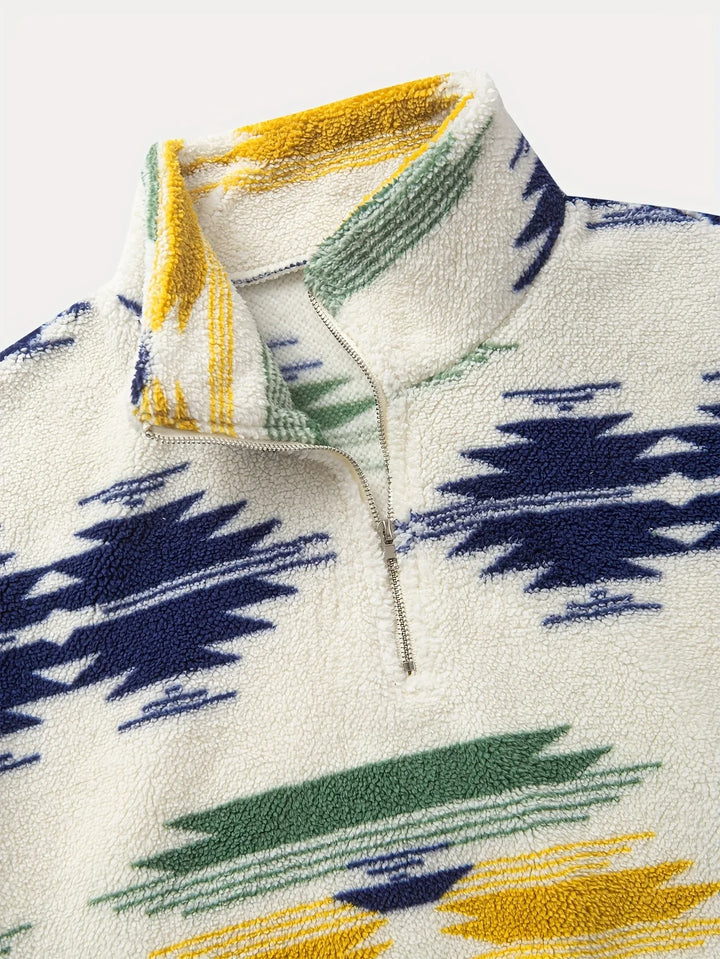 Heren fleece trui | Half zip sweater met aztec print