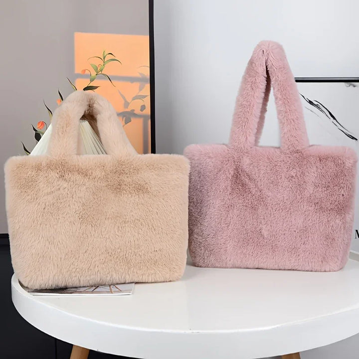Dames faux fur tas | Pluche shopper in roze of wit
