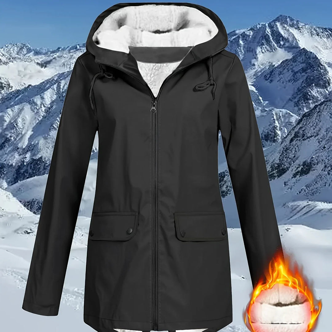 Dames winterjas | Beige windbreaker met capuchon en teddyvoering