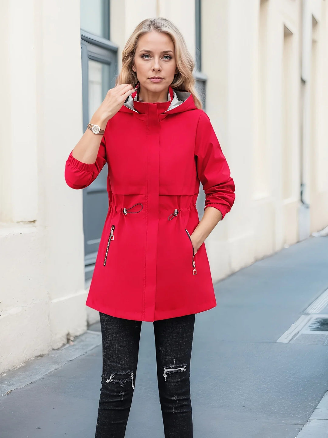 Dames jas | Reversible jas met capuchon en rits casual model