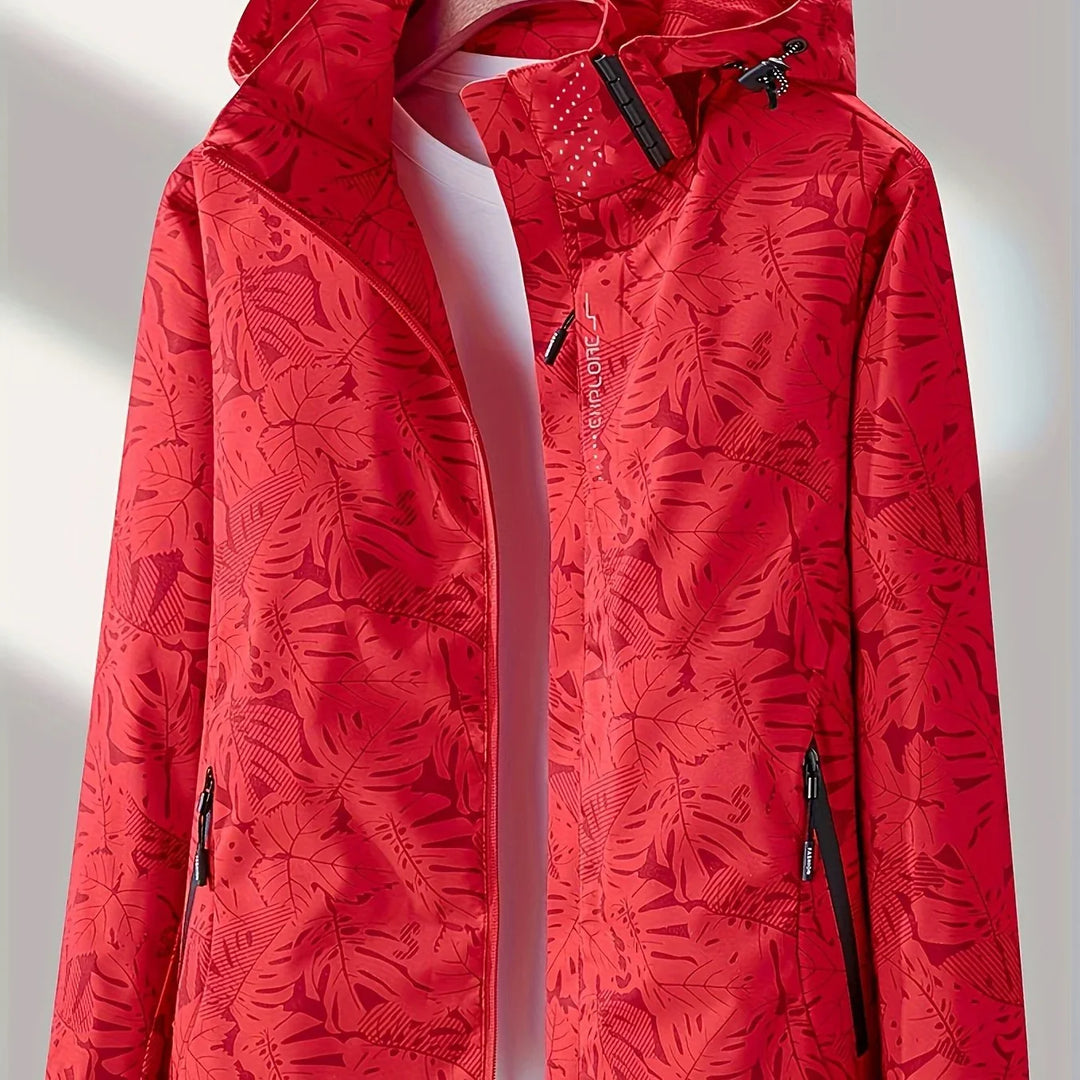 Dames jas | Lichtgewicht outdoor jack met bloemenprint en capuchon