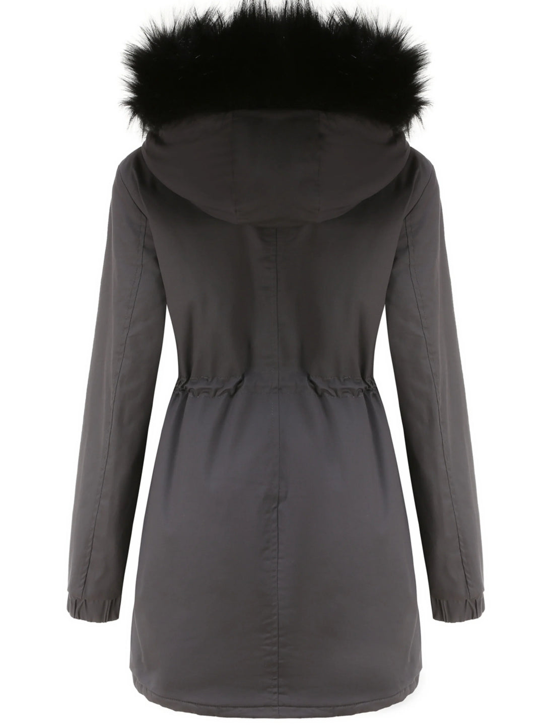 Dames parka jas | Lange winterjas met bontkraag en taillekoord