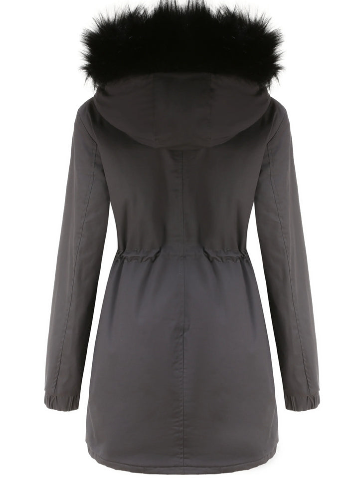 Dames parka jas | Lange winterjas met bontkraag en taillekoord