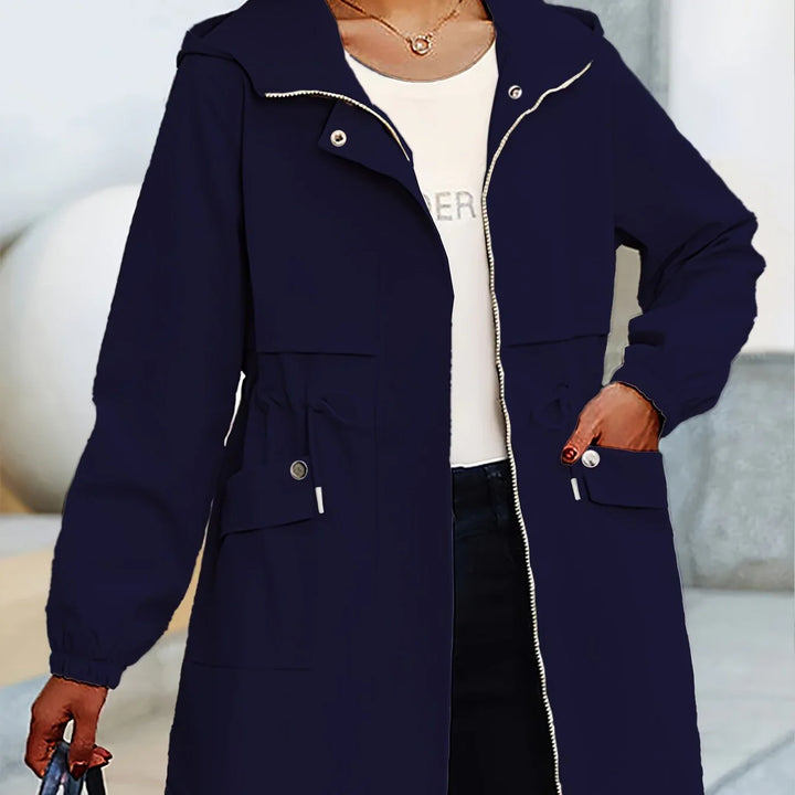 Dames trenchcoat | Beige windbreaker met capuchon en taillekoord