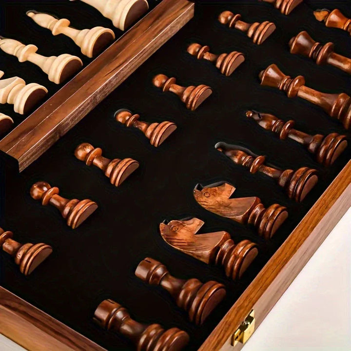 Luxe houten opvouwbaar schaakspel