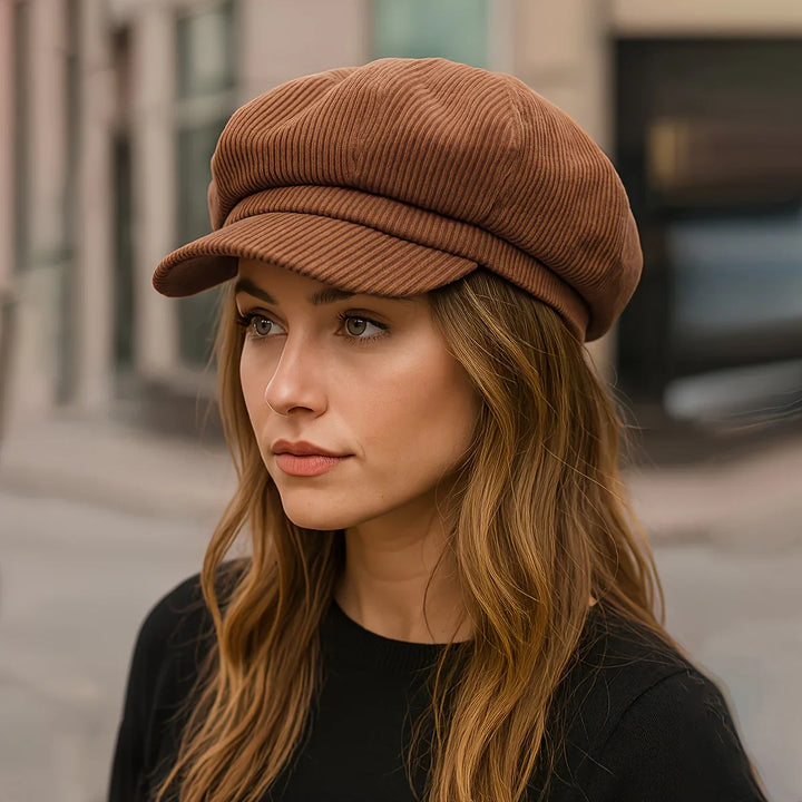 Dames pet | Bruine corduroy newsboy cap in vintage stijl