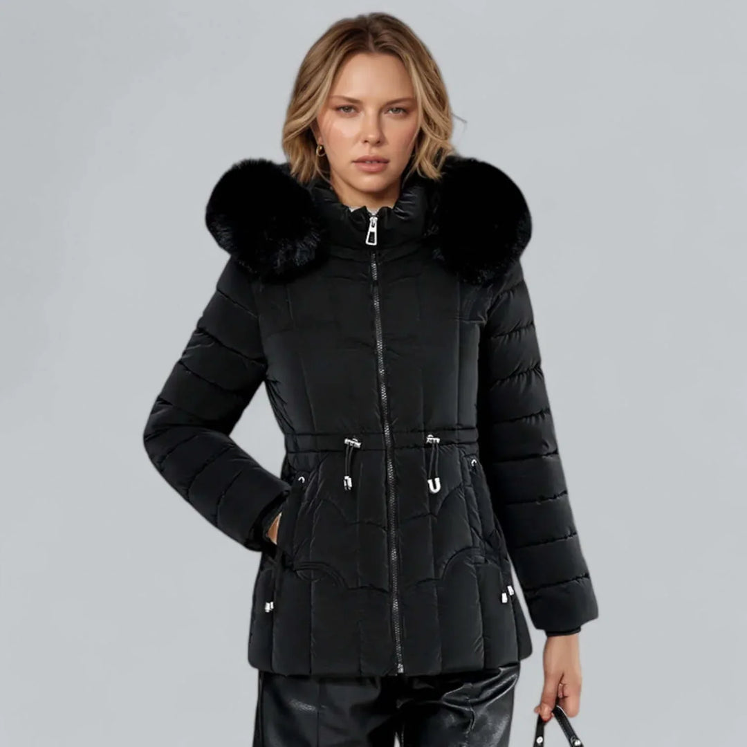 Dames winterjas | Quilted parka met bontkraag en taille