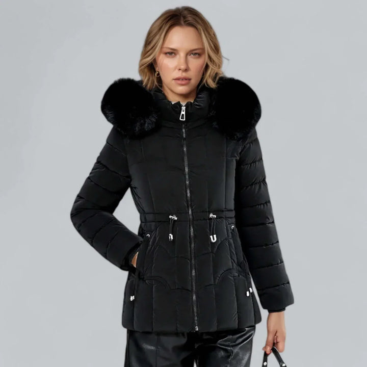 Dames winterjas | Quilted parka met bontkraag en taille