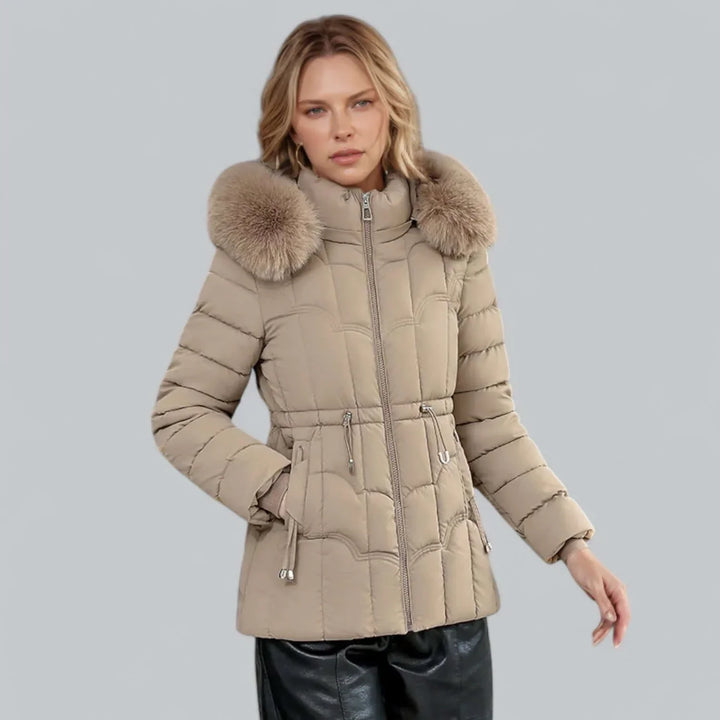 Dames winterjas | Quilted parka met bontkraag en taille