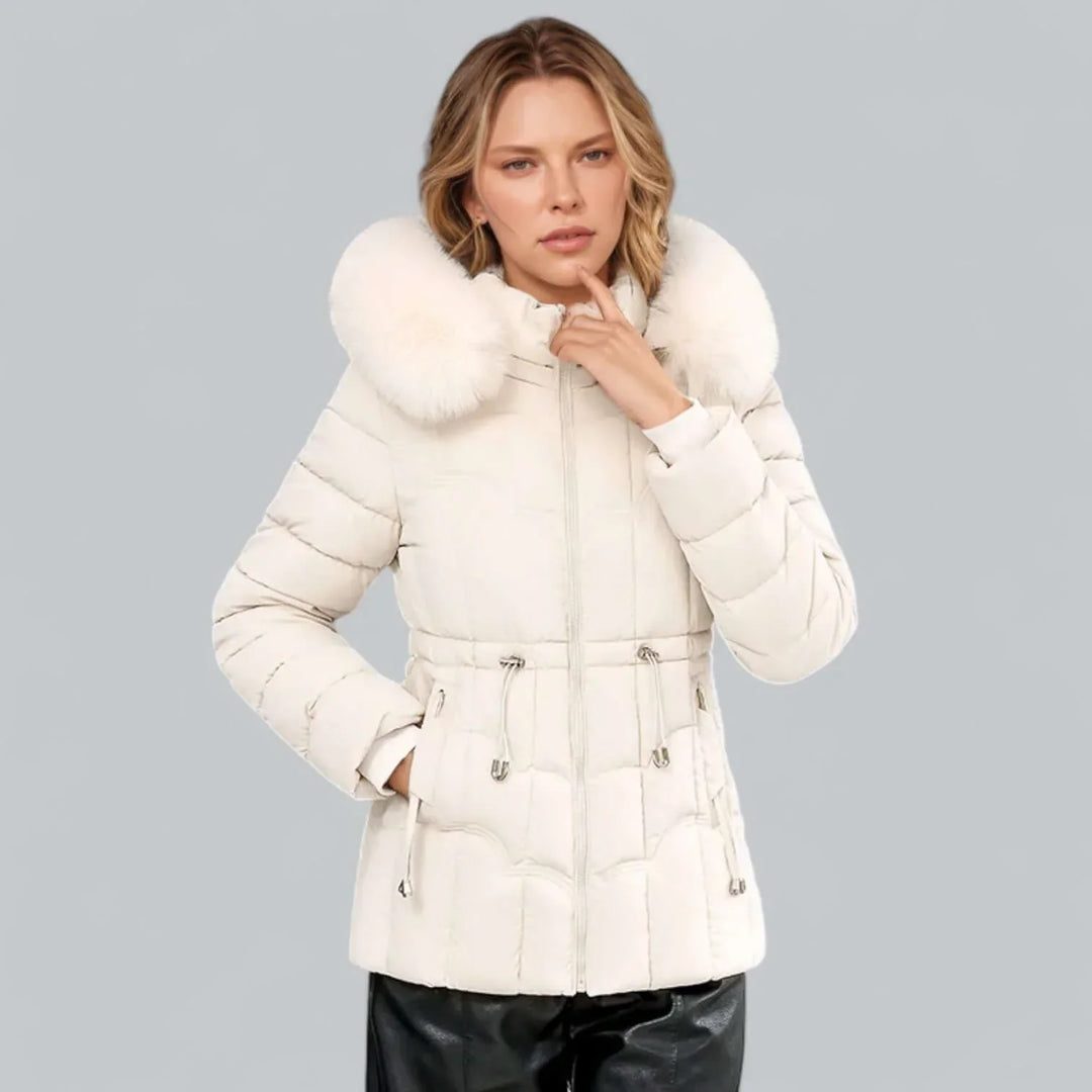 Dames winterjas | Quilted parka met bontkraag en taille