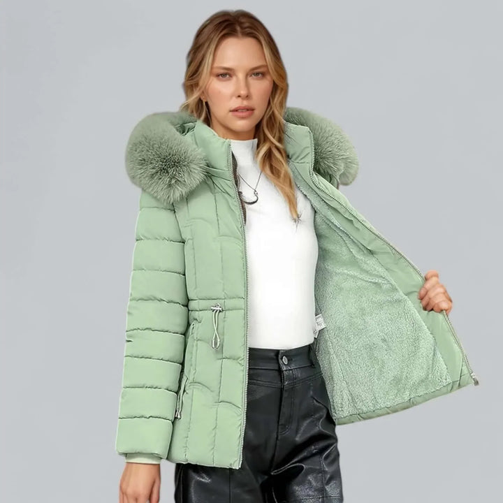 Dames winterjas | Quilted parka met bontkraag en taille