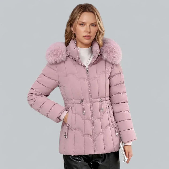 Dames winterjas | Quilted parka met bontkraag en taille