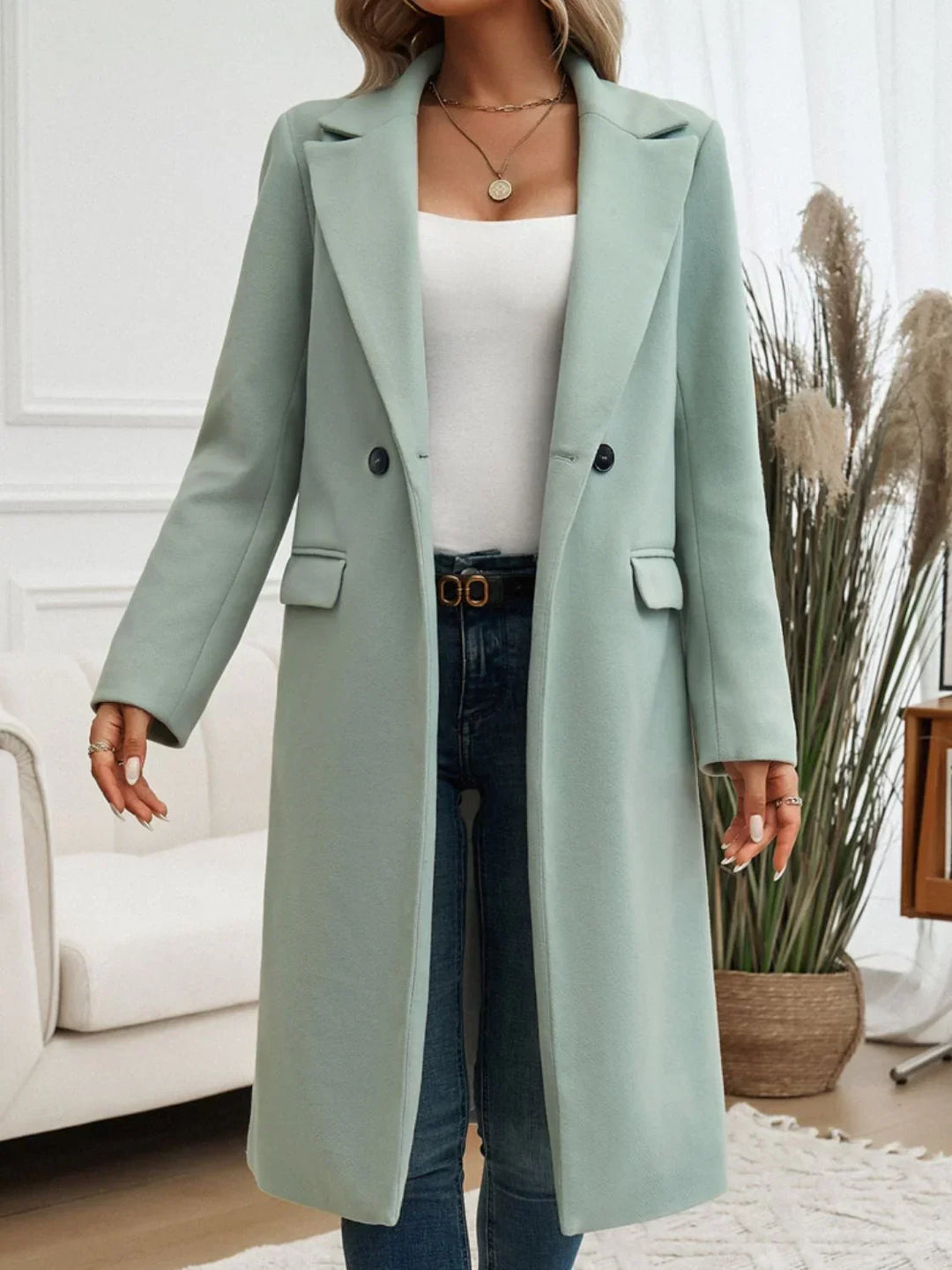 Dames winterjas | Lange wolblend mantel met revers