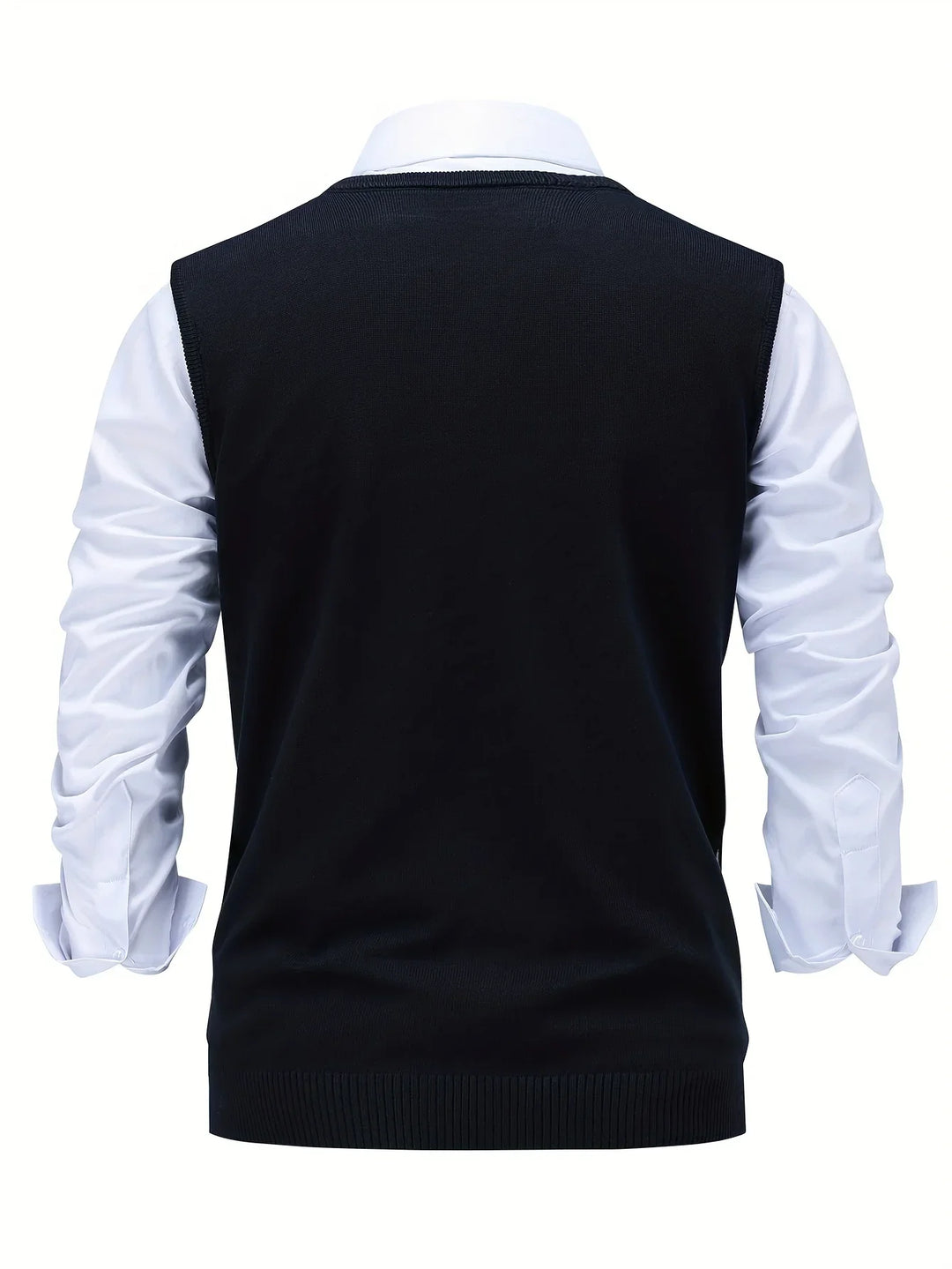 Heren pullover | Gebreide v-hals trui zonder mouwen met ruitpatroon