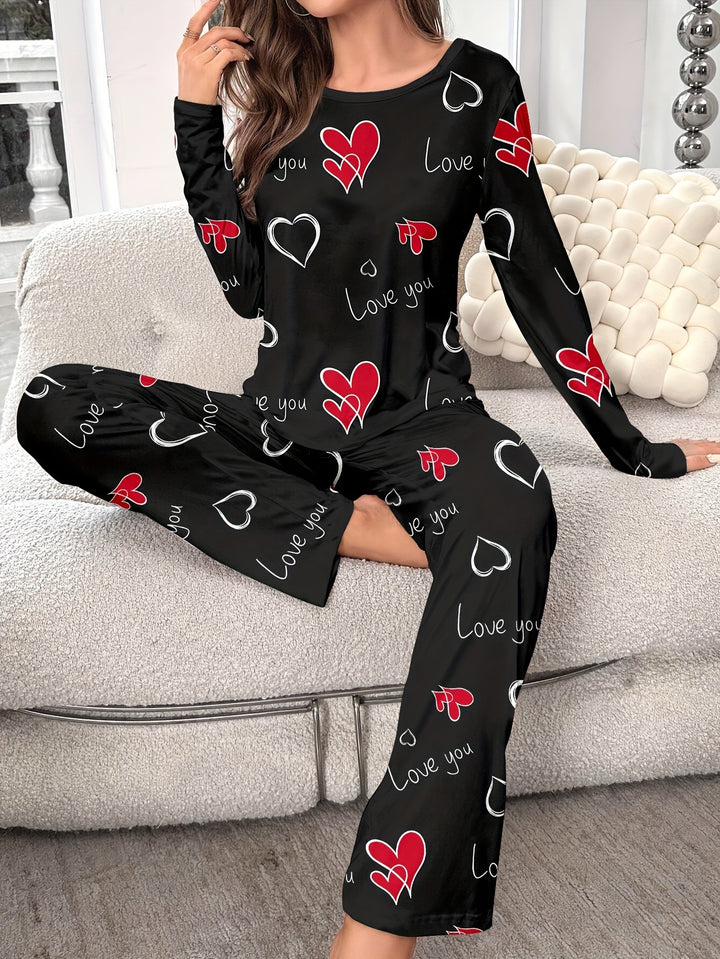 Dames pyjama set | Comfortabele pyjama met hartjesprint