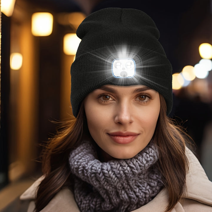 Unisex Wintermuts met Ingebouwde LED Lamp – Oplaadbare Verlichte Beanie voor Buitenactiviteiten