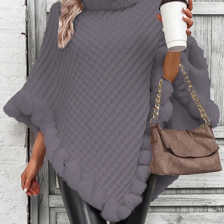 Dames poncho | Gebreide winter cape met bontkraag