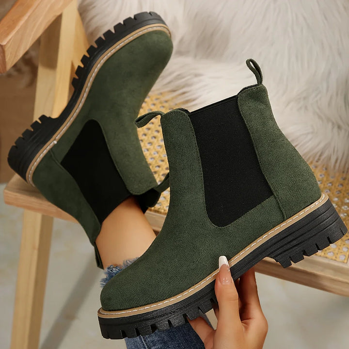 Dames enkellaarsjes | Groene chelsea boots met dikke zool
